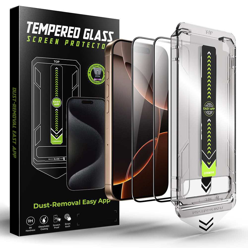 Folie de protectie Ecran Techsuit TitanGlass pentru Apple iPhone 15 Pro Max, Sticla Securizata, Full Glue, Set 2 bucati, Neagra