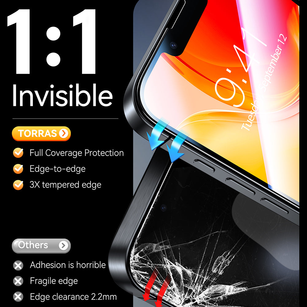 Folie de protectie Ecran Torras GlassGo Install Master pentru Apple iPhone 17e / 16e / 14 / 13 Pro, Sticla Securizata, Full Glue, Set 2 bucati