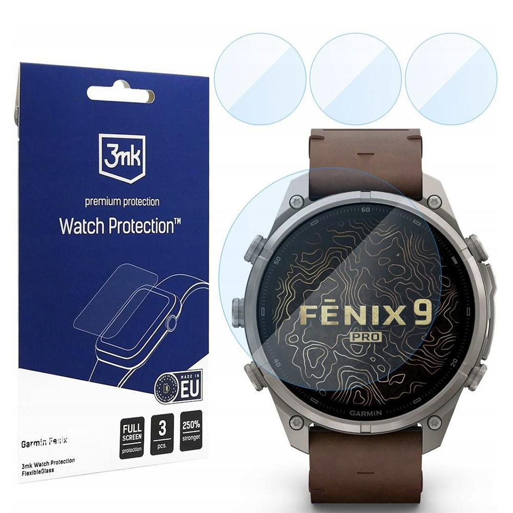 Folie Protectie 3MK FlexibleGlass pentru Garmin Fenix 9 Pro 47mm, Sticla Flexibila, Set 3 bucati