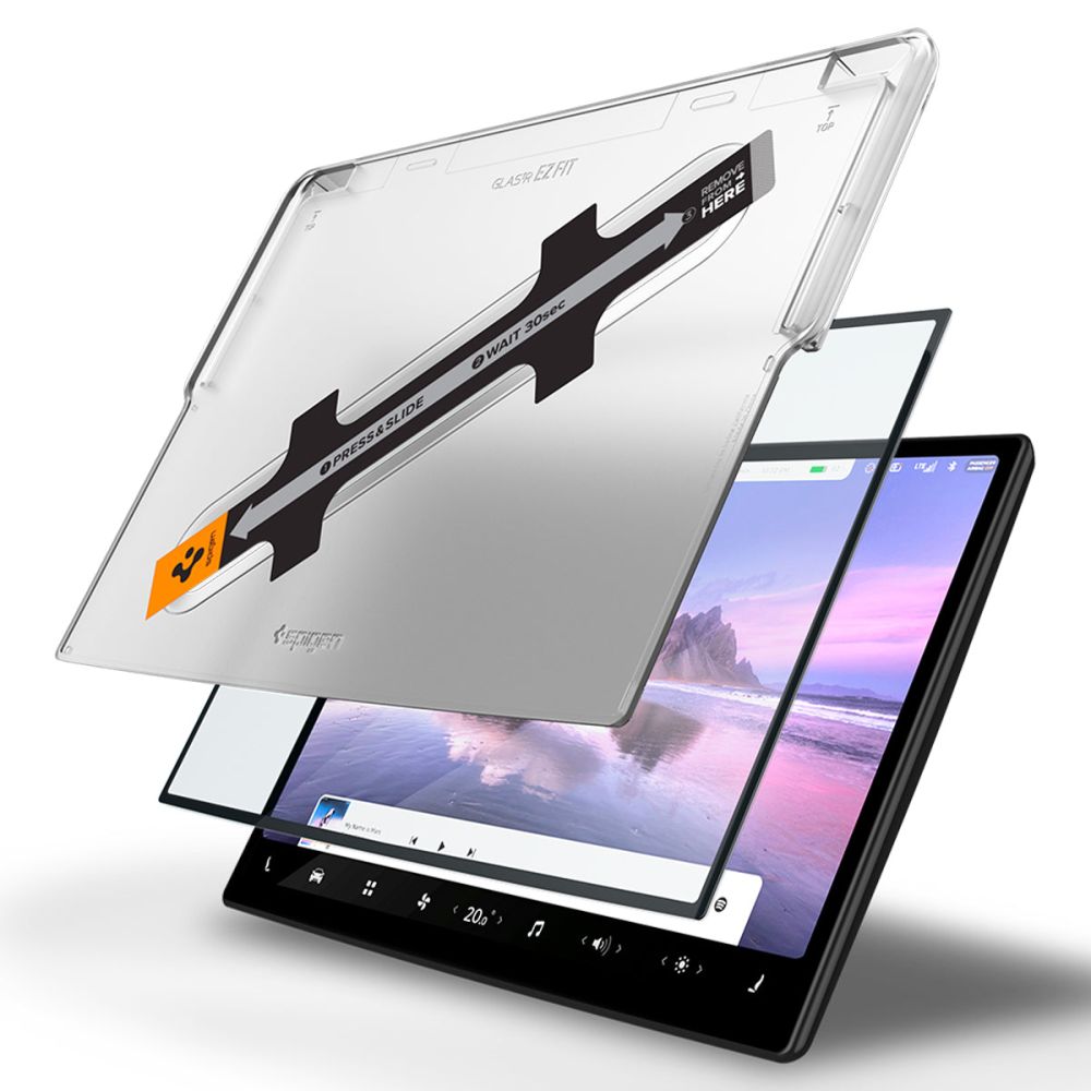 Folie Protectie Spigen GlastR EZ FIT pentru Navigatie Tesla X / S (2022 - 2021), Sticla Securizata, Neagra AGL04688