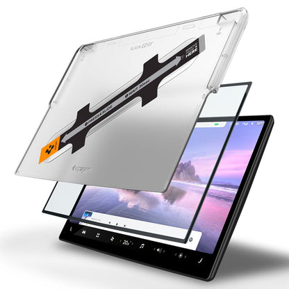 Folie Protectie Spigen GlastR EZ FIT pentru Navigatie Tesla X / S (2022 - 2021), Sticla Securizata, Neagra AGL04688