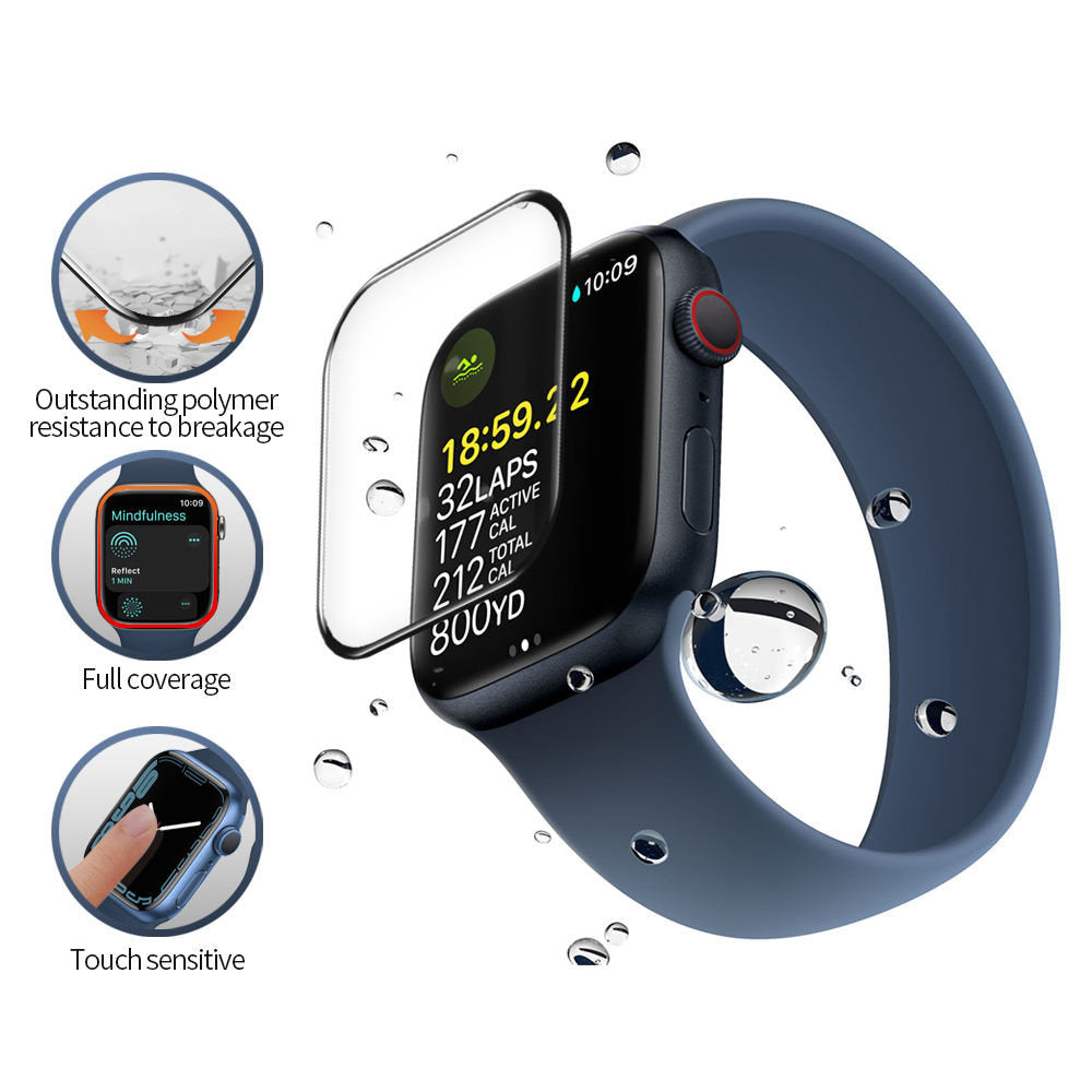 Folie Protectie Blueo High Molecule pentru Apple Watch 44mm Series, Sticla Securizata, Neagra
