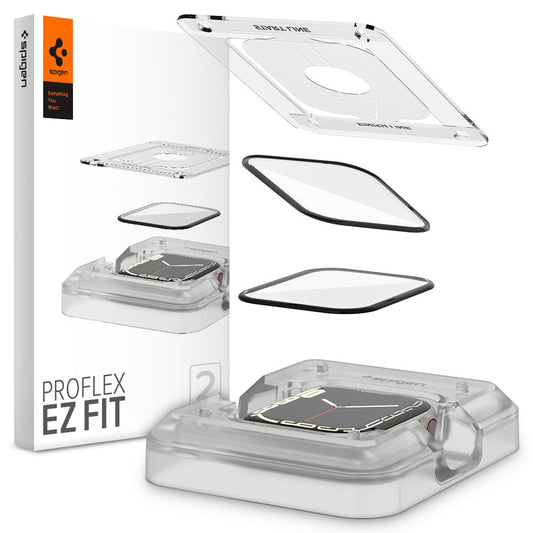 Folie Protectie Spigen ProFlex EZ FIT pentru Apple Watch 9 / 8 / 7 45mm Series, Set 2 bucati, Sticla Flexibila, Neagra AFL04051