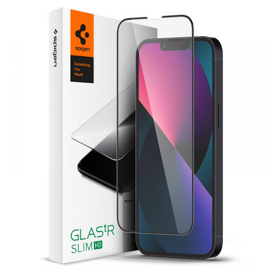 Folie de protectie Ecran Spigen GlastR Slim pentru Apple iPhone 17e / 16e / 14 / 13 Pro, Sticla Securizata, Full Glue, Neagra AGL03392