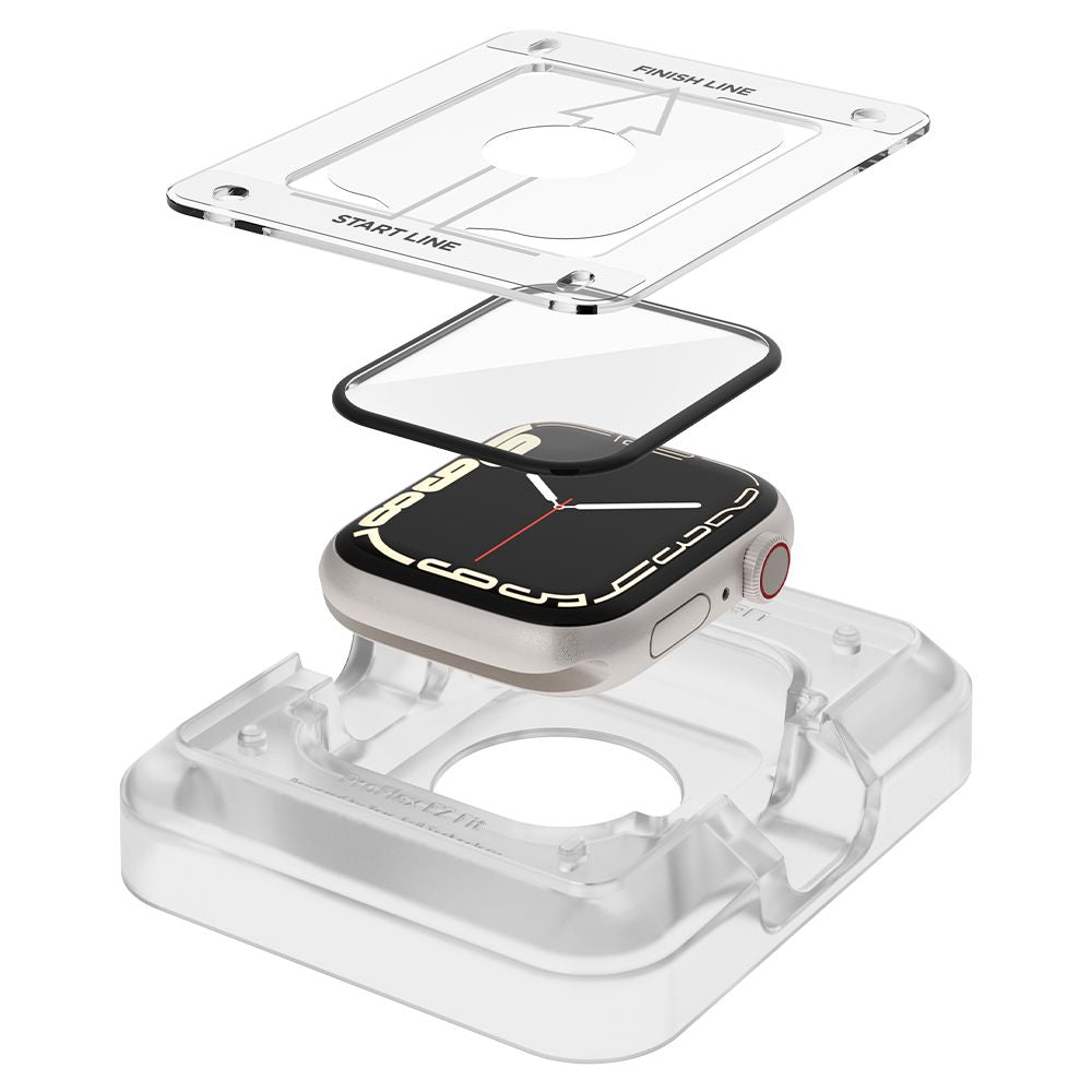 Folie Protectie Spigen ProFlex EZ FIT pentru Apple Watch 9 / 8 / 7 45mm Series, Set 2 bucati, Sticla Flexibila, Neagra AFL04051