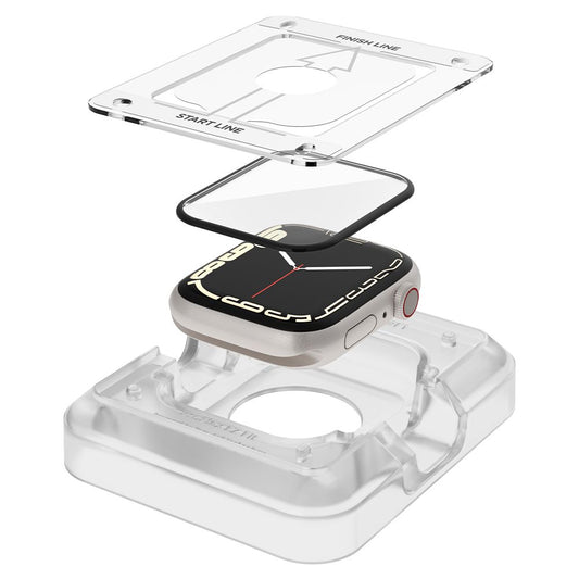 Folie Protectie Spigen ProFlex EZ FIT pentru Apple Watch 9 / 8 / 7 45mm Series, Set 2 bucati, Sticla Flexibila, Neagra AFL04051