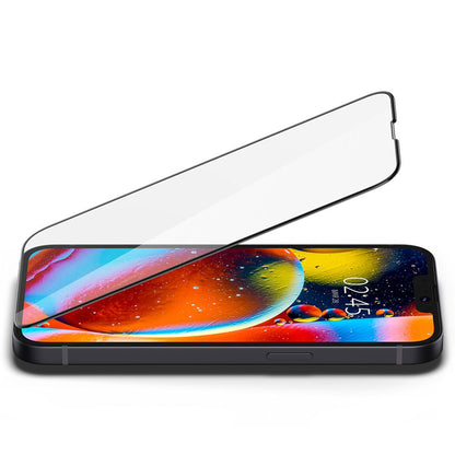 Folie de protectie Ecran Spigen GlastR Slim pentru Apple iPhone 17e / 16e / 14 / 13 Pro, Sticla Securizata, Full Glue, Neagra AGL03392