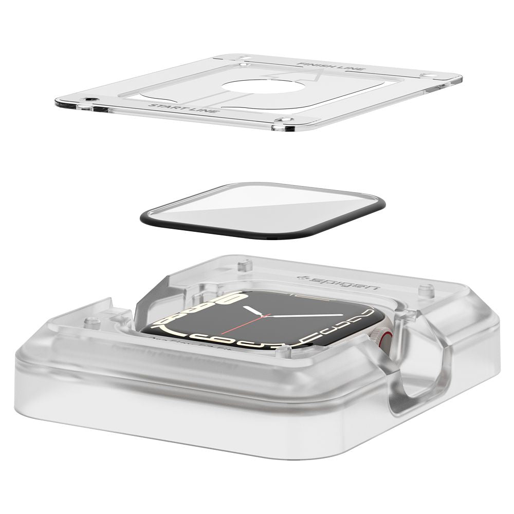 Folie Protectie Spigen ProFlex EZ FIT pentru Apple Watch 9 / 8 / 7 45mm Series, Set 2 bucati, Sticla Flexibila, Neagra AFL04051