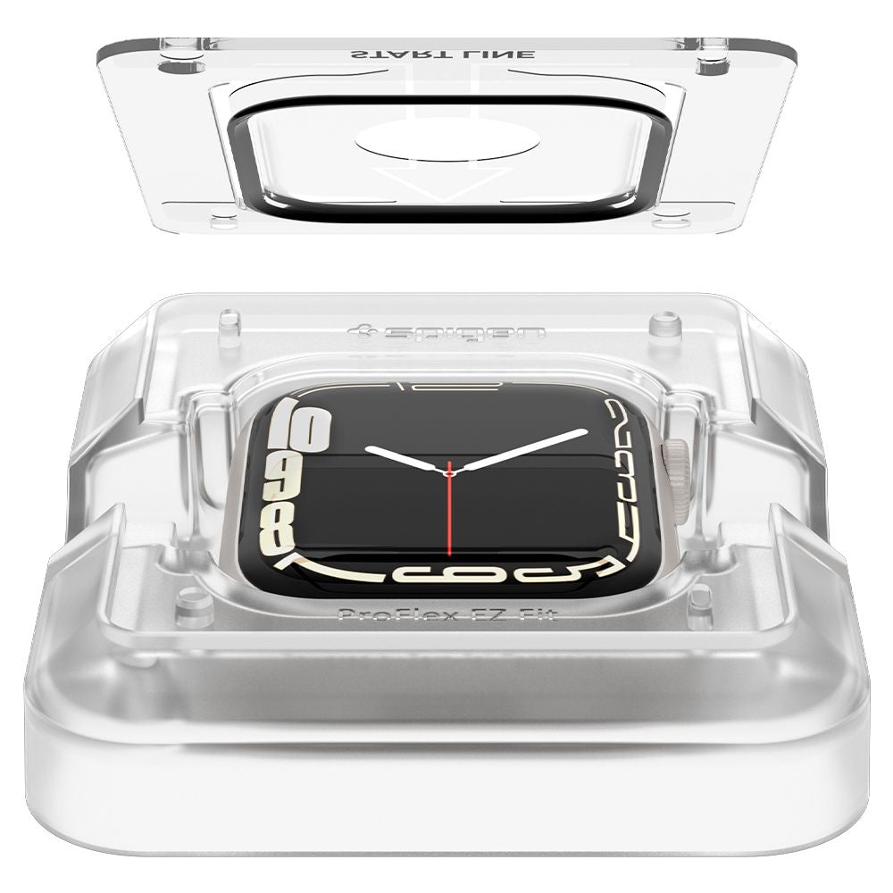 Folie Protectie Spigen ProFlex EZ FIT pentru Apple Watch 9 / 8 / 7 45mm Series, Set 2 bucati, Sticla Flexibila, Neagra AFL04051