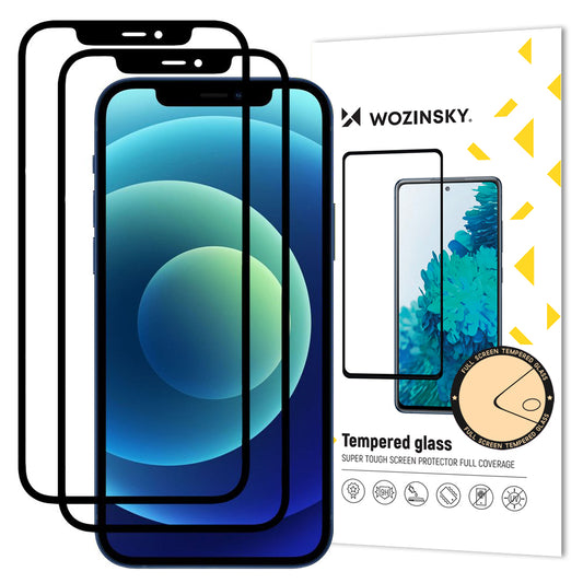Folie de protectie Ecran WZK pentru Apple iPhone 12 / 12 Pro, Sticla Securizata, Full Glue, Set 2 bucati, Case Friendly, Neagra