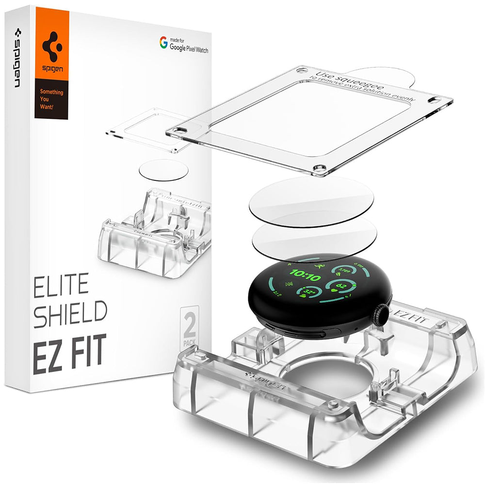 Folie Protectie  Spigen Elite Shield EZ FIT pentru Google Pixel Watch 41mm Series, Set 2 bucati, Sticla Securizata, Transparenta AFL08524