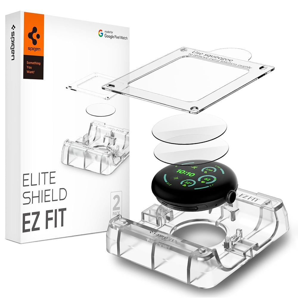 Folie Protectie  Spigen Elite Shield EZ FIT pentru Google Pixel Watch 45mm Series, Set 2 bucati, Sticla Securizata, Transparenta AFL08525
