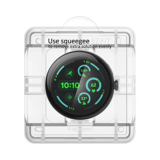 Folie Protectie Spigen Elite Shield EZ FIT pentru Google Pixel Watch 45mm Series, Set 2 bucati, Sticla Securizata, Transparenta AFL08525