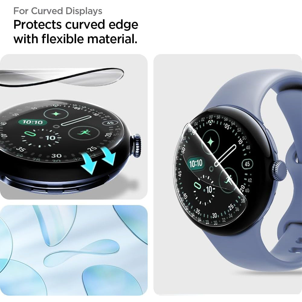 Folie Protectie  Spigen Elite Shield EZ FIT pentru Google Pixel Watch 45mm Series, Set 2 bucati, Sticla Securizata, Transparenta AFL08525