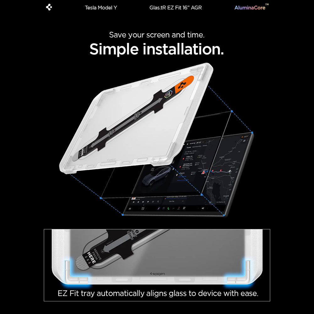Folie Protectie Spigen GlastR EZ FIT Anti-Glare pentru Navigatie Tesla Y 2026 Premium / Performance, Sticla Securizata AGL10819