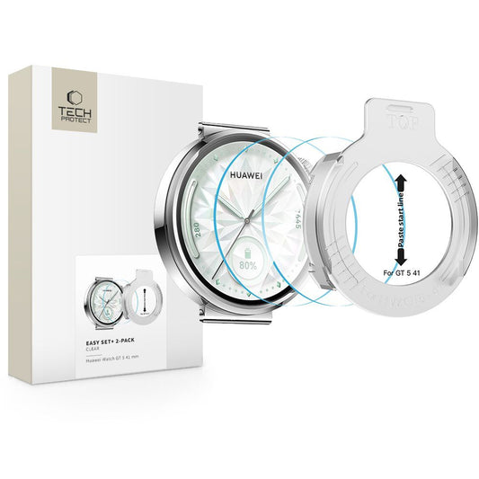 Folie Protectie Tech-Protect Easy Set+ pentru Huawei Watch GT 5 41mm, Set 2 bucati, Sticla Securizata