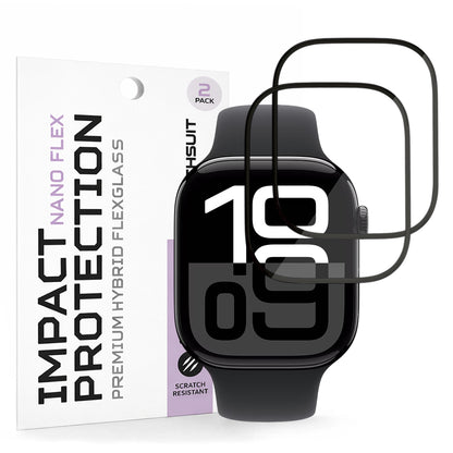 Folie Protectie Techsuit Nano Flex pentru Apple Watch Series 10 / 11 46mm, Set 2 bucati, Plastic, Neagra