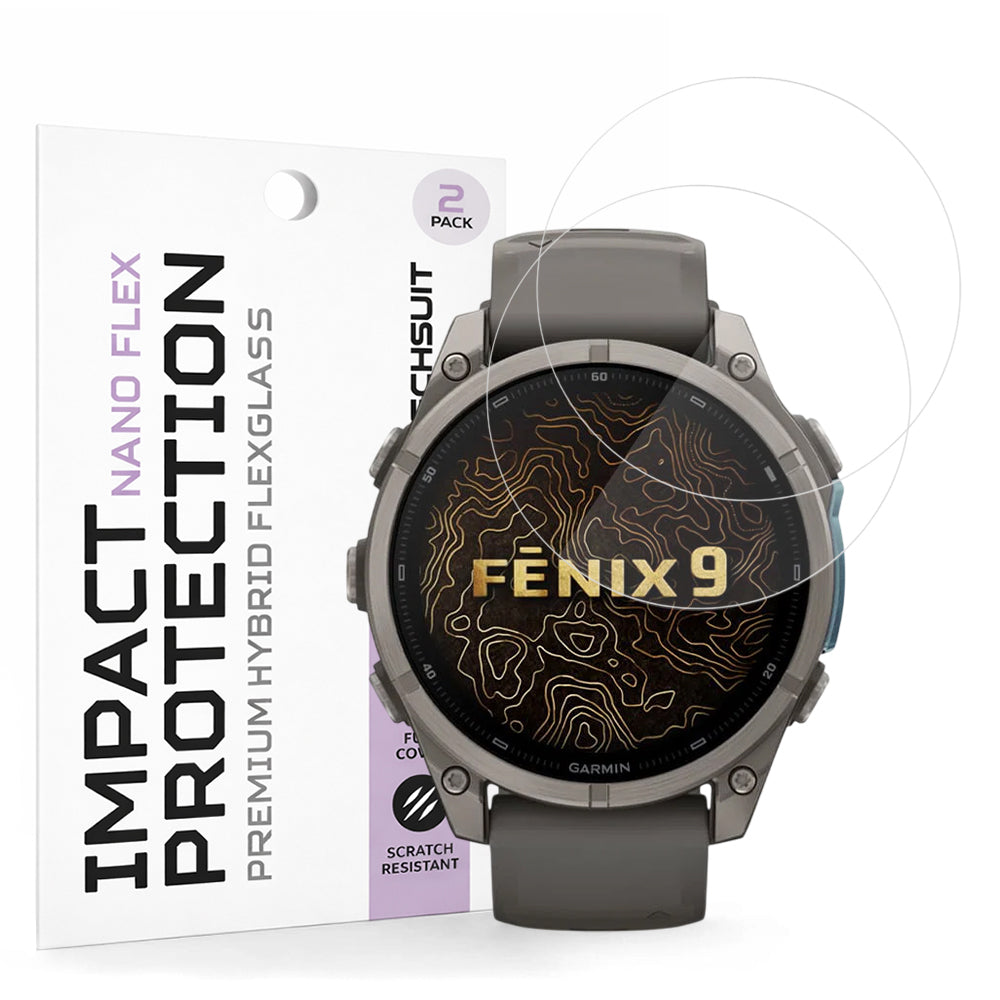 Folie Protectie Techsuit Nano Flex pentru Garmin Fenix 9 Pro 51mm / Fenix 9 51mm, Set 2 bucati, Plastic, Neagra