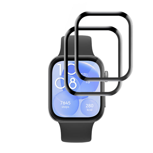 Folie Protectie Techsuit Nano Flex pentru Huawei Watch Fit 3, Set 2 bucati, Plastic, Neagra