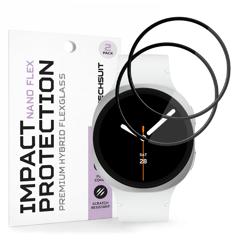 Folie Protectie Techsuit Nano Flex pentru Samsung Galaxy Watch8 44mm, Set 2 bucati, Plastic, Neagra