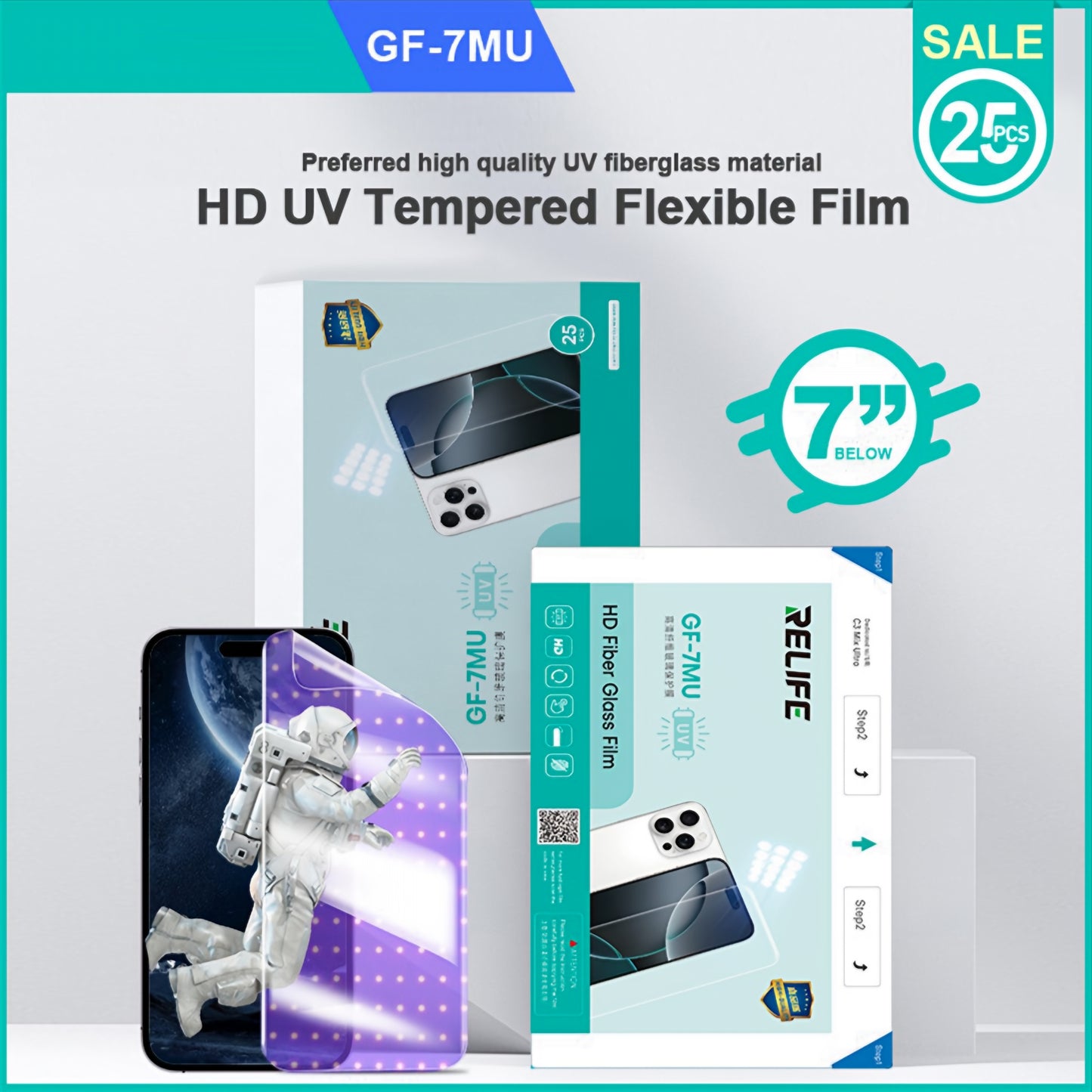 Folie Sticla Fibra Flexibila Relife GF-7MU pentru Aparat Laminare UV Vid Sunshine C3 Mix Ultra, 120mm x 210mm, Set 25 bucati