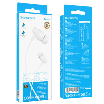 Handsfree 3.5mm Borofone BM61 Wanderer, Alb