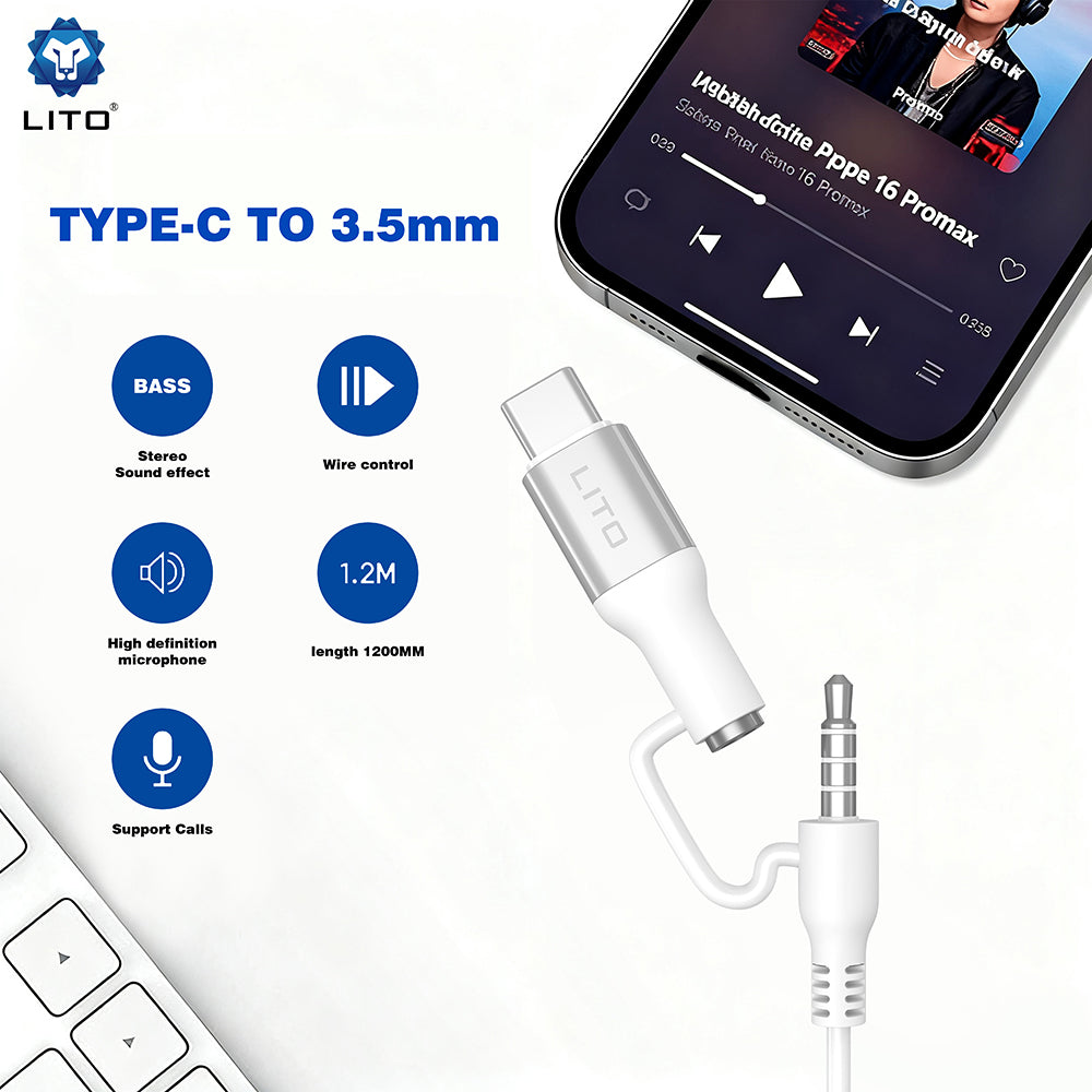 Handsfree 3.5mm / USB-C Lito LF03, Alb