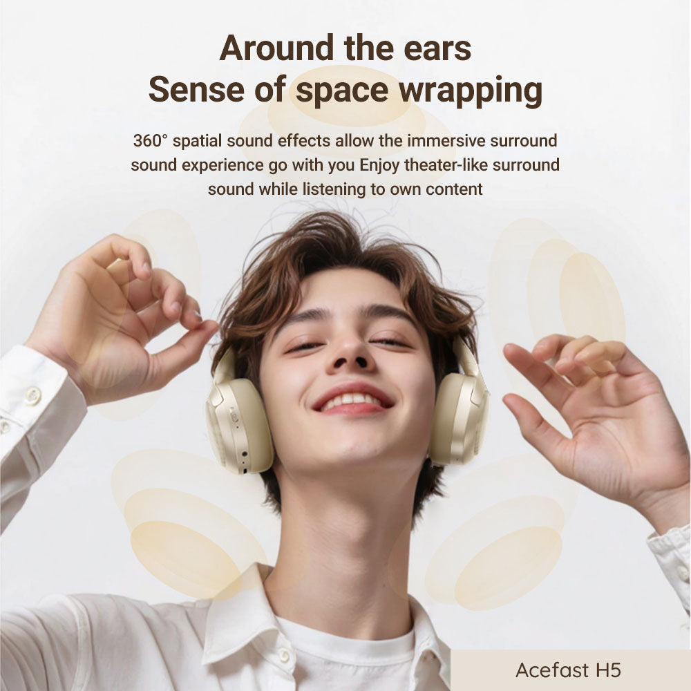 Handsfree Bluetooth Acefast H5, A2DP, ANC, Alb