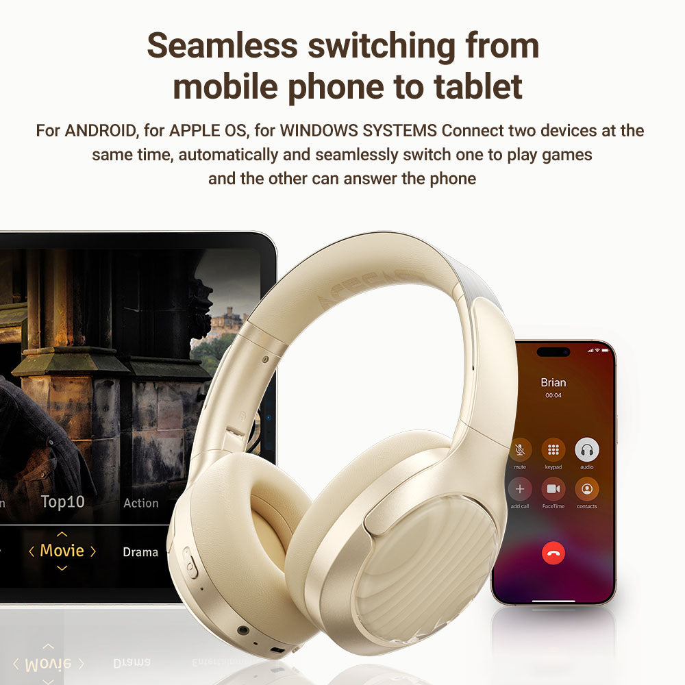 Handsfree Bluetooth Acefast H5, A2DP, ANC, Alb