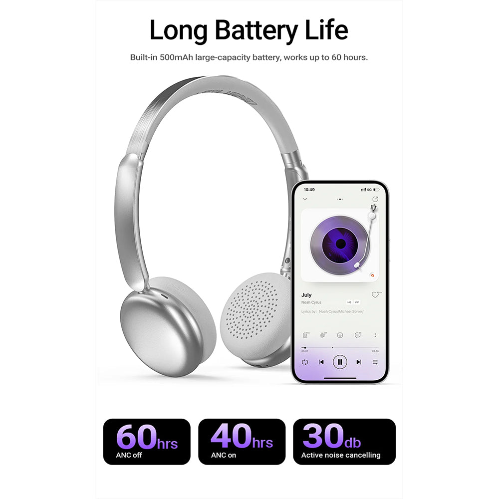 Handsfree Bluetooth Acefast H8, A2DP, ANC, Argintiu