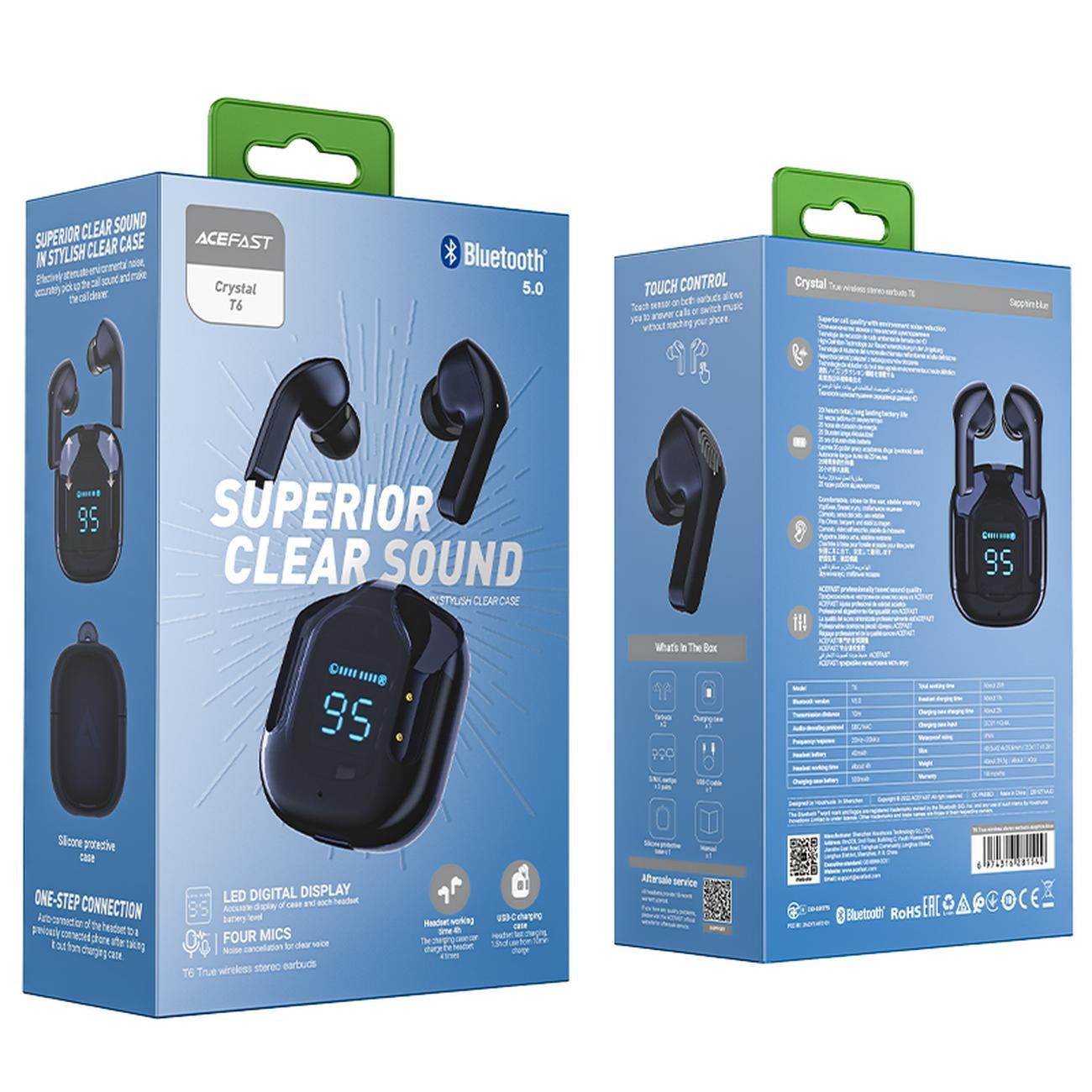 Handsfree Bluetooth Acefast T6, TWS, Bleumarin