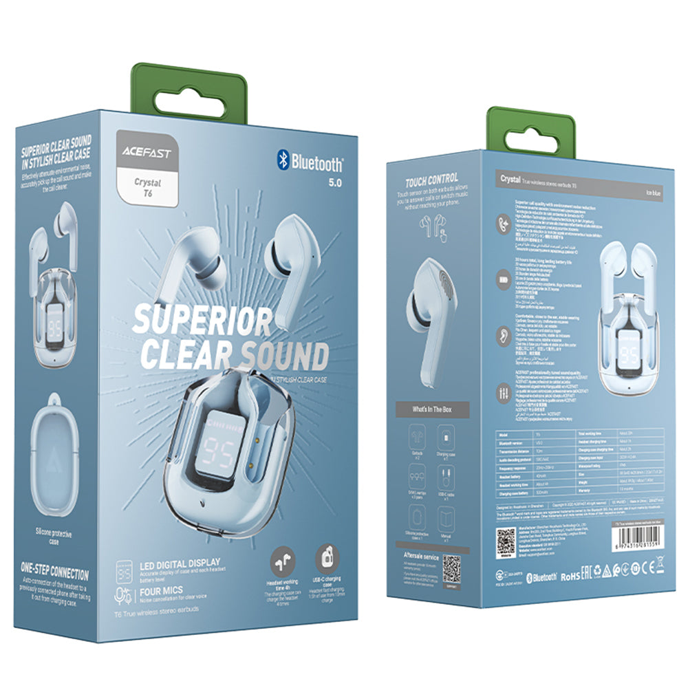 Handsfree Bluetooth Acefast T6, TWS, Albastru