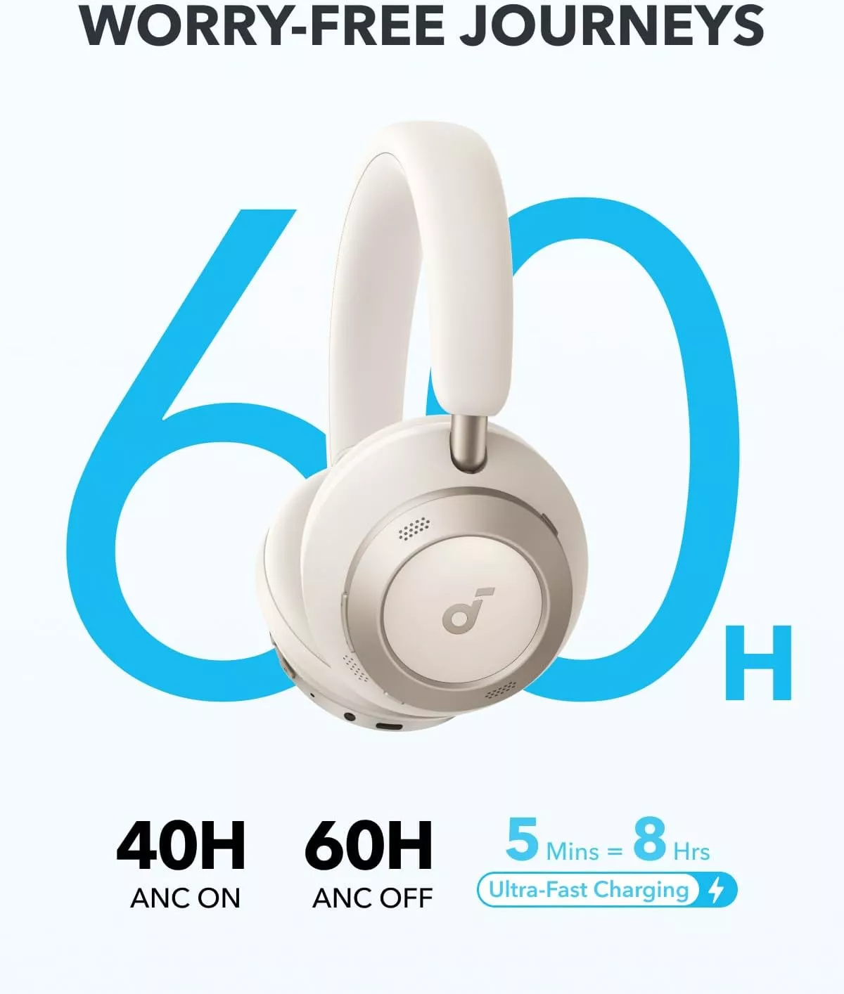 Handsfree Bluetooth Anker SoundCore Space One Pro, A2DP, ANC, Alb A3062G21