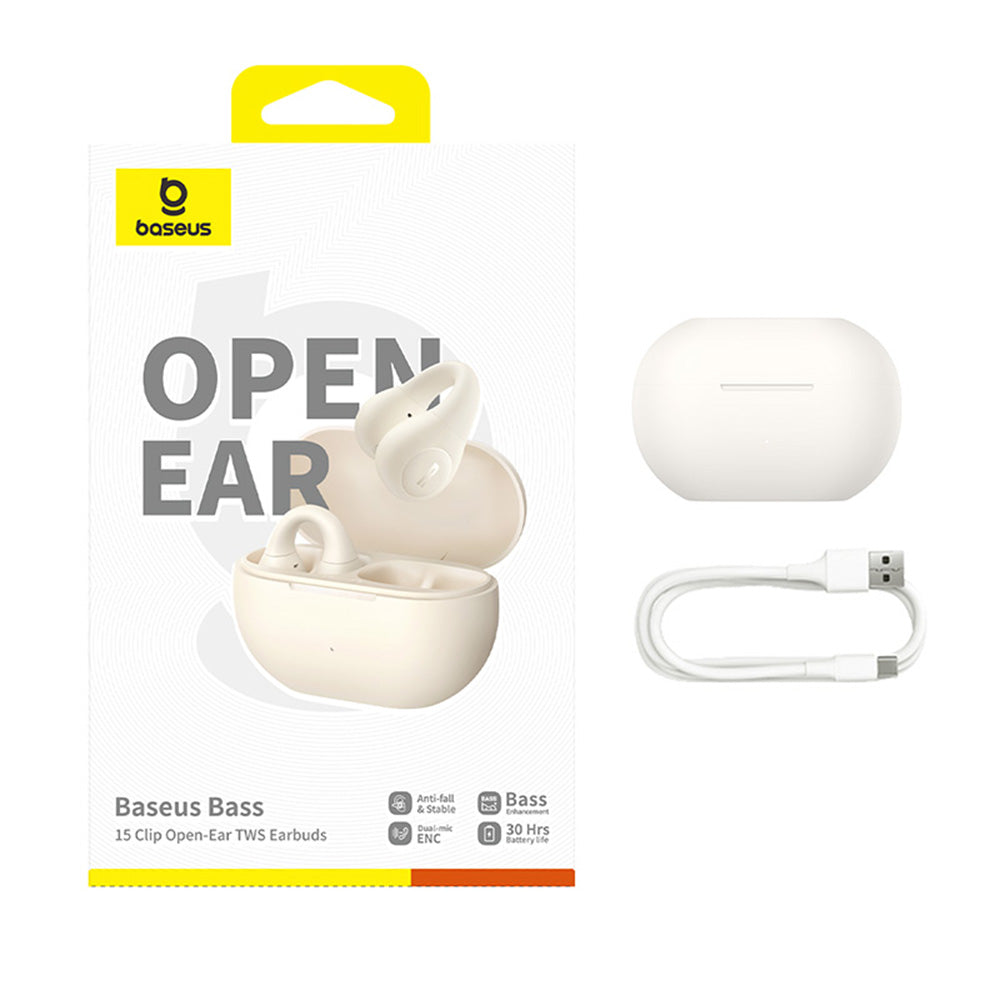 Handsfree Bluetooth Baseus Bass 15 Clip, TWS, Alb A00079500223-00