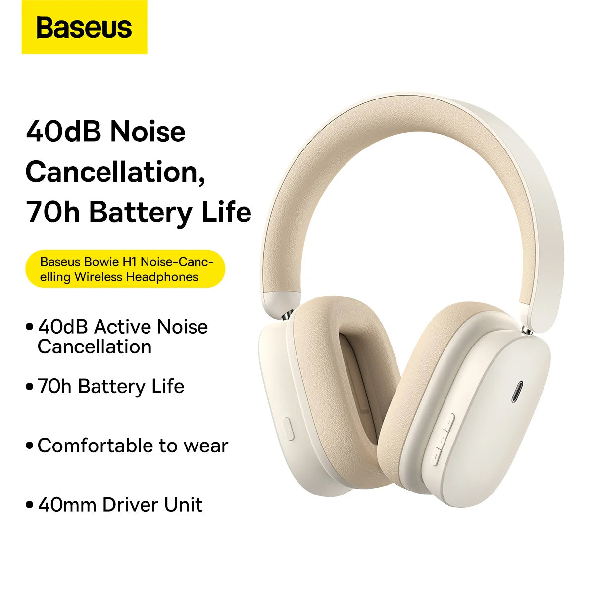 Handsfree Bluetooth Baseus Bowie H1, A2DP, ANC, Crem NGTW230202