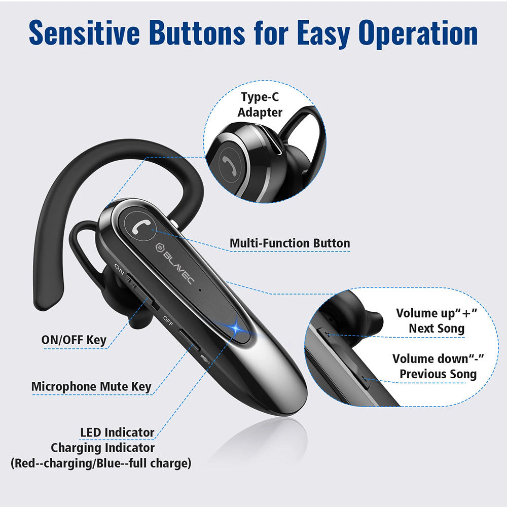 Handsfree Bluetooth Blavec Adventure 5, MultiPoint, A2DP, Negru BHAD5-B