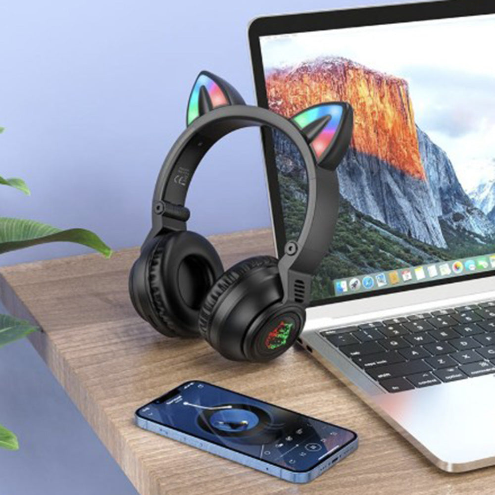 Handsfree Bluetooth Borofone BO18 Cat Ear, A2DP, Negru