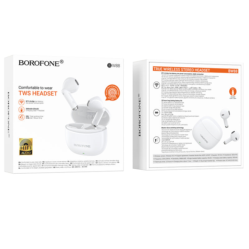 Handsfree Bluetooth Borofone BW88 Deep Rhyme, TWS, Alb