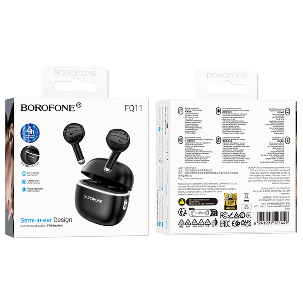 Handsfree Bluetooth Borofone FQ11 Sound, TWS, Negru