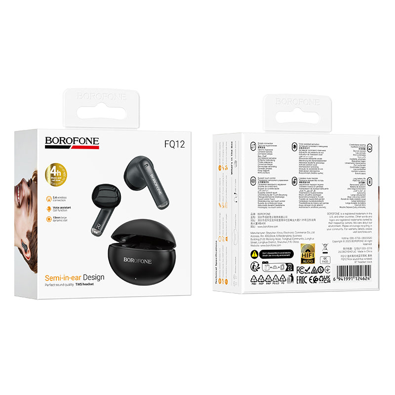 Handsfree Bluetooth Borofone FQ12 Nice, TWS, Negru