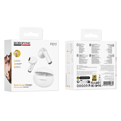 Handsfree Bluetooth Borofone FQ12 Nice, TWS, Alb