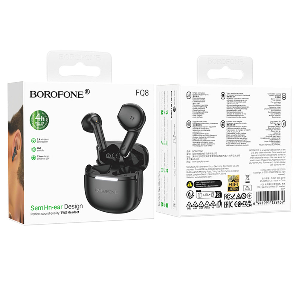 Handsfree Bluetooth Borofone FQ8 High, TWS, Negru