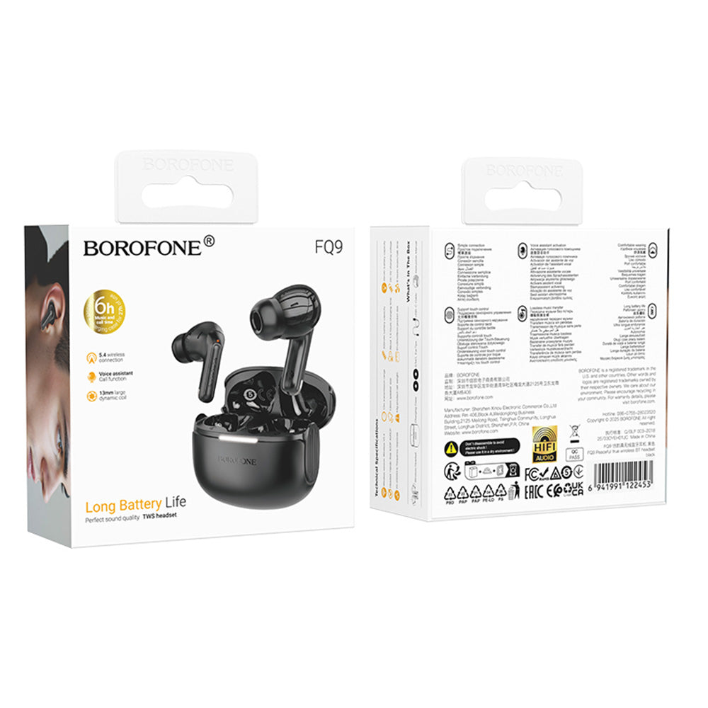 Handsfree Bluetooth Borofone FQ9 Peaceful, TWS, Negru