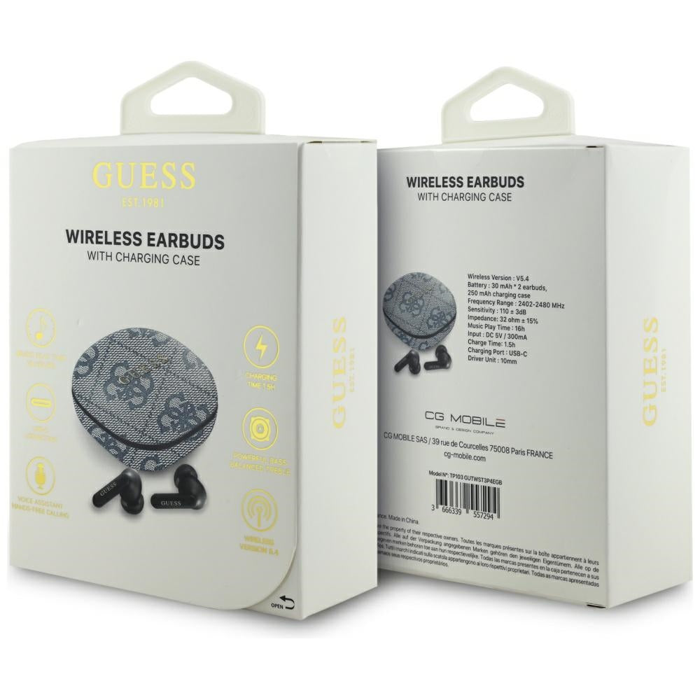 Handsfree Bluetooth Guess 4G Classic Metal Logo, TWS, Albastru