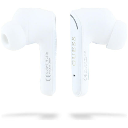 Handsfree Bluetooth Guess Flat Classic Logo Electroplated, TWS, Alb
