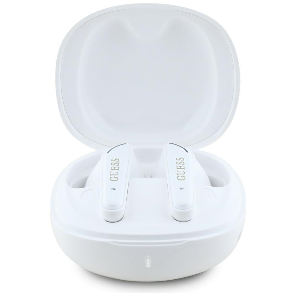 Handsfree Bluetooth Guess Flat Classic Logo Electroplated, TWS, Alb