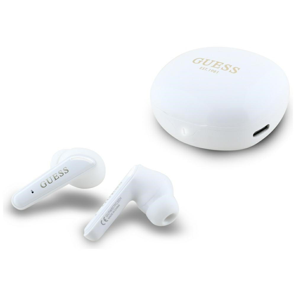 Handsfree Bluetooth Guess Flat Classic Logo Electroplated, TWS, Alb