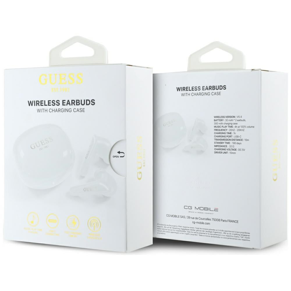 Handsfree Bluetooth Guess Flat Classic Logo Electroplated, TWS, Alb