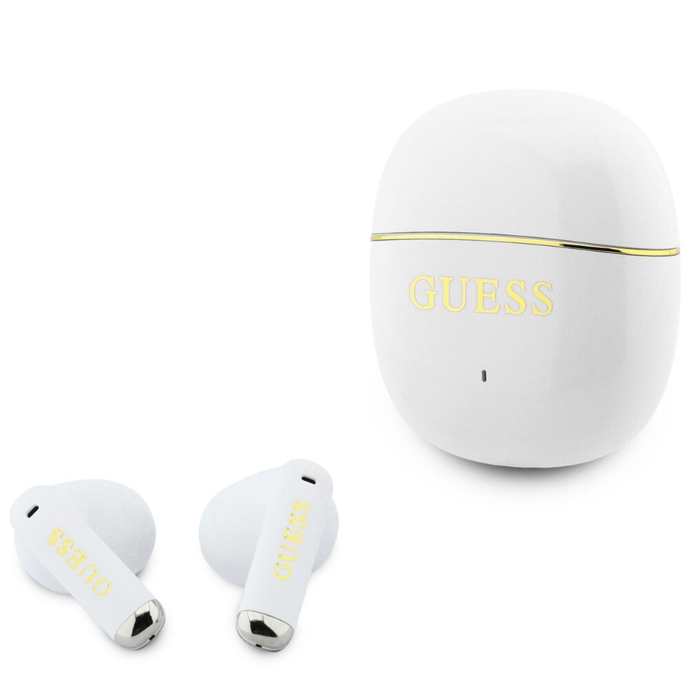 Handsfree Bluetooth Guess Glossy Gold Line Classic, TWS, Alb