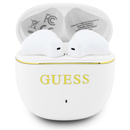 Handsfree Bluetooth Guess Glossy Gold Line Classic, TWS, Alb